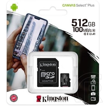 512 GB MicroSDXC Card Kingston Canvas Select Plus (Class 10, UHS-I, V30, A1) 1 adapter