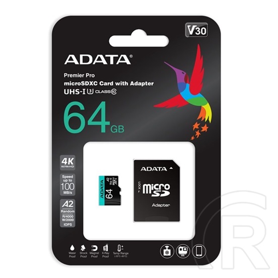 64 GB MicroSDXC Card ADATA Premier Pro (80 MB/s, Class 10, U3, V30, A2)