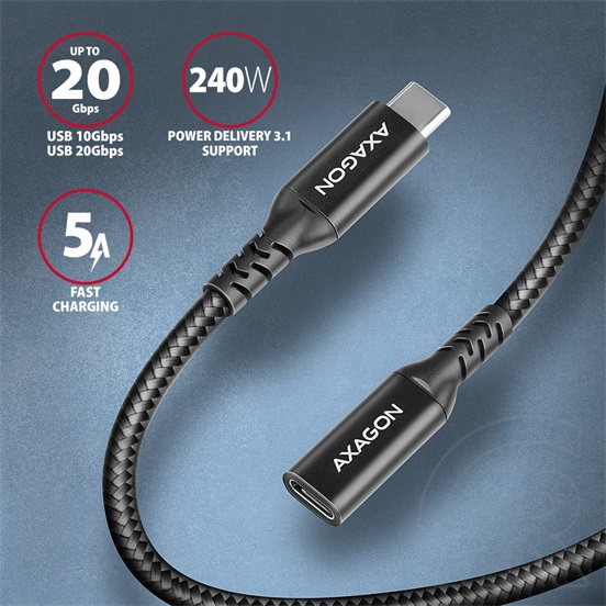 Axagon USB-C hosszabbító kábel (USB 3.2, 1,5 m, fekete)