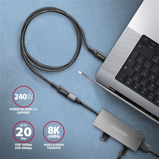 Axagon USB-C hosszabbító kábel (USB 3.2, 1,5 m, fekete)