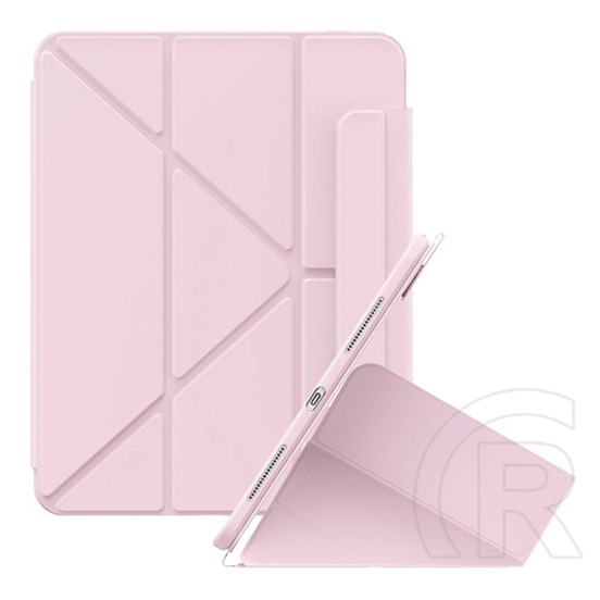 Baseus Apple IPAD 10.2 (2020) minimalist tok álló, bőr hatású (aktív flip, trifold, Apple pencil tartó) rózsaszín
