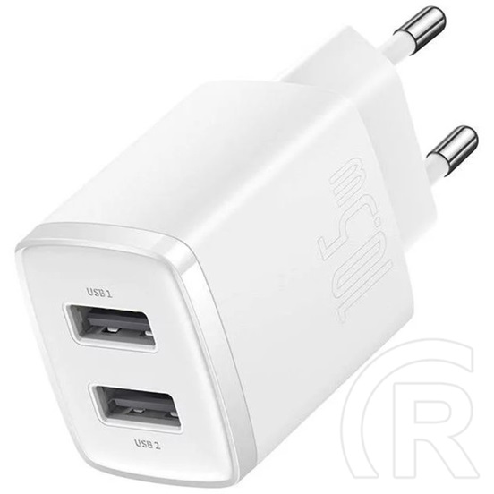 Baseus Compact hálózati töltő (2xUSB-A aljzat, 5V/2,1A, 10,5W, fehér)