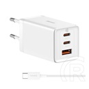 Baseus GaN5 Pro hálózati töltő (USB-A + 2x USB-C aljzat, 65W, fehér)