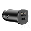 Baseus USB-A + C autós töltő adapter (szivargyújtós, fekete)