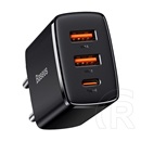 Baseus Compact hálózati töltő (2xUSB-A + USB-C aljzat, 5V/3A, 20W, fekete)