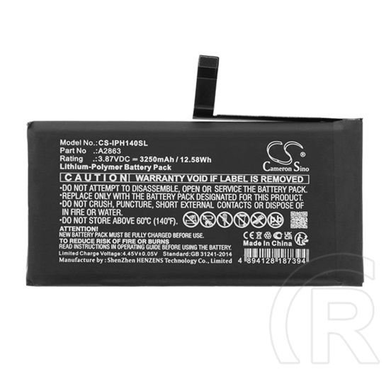 Cameron Sino Apple iPhone 14 li-polymer akku (3.87v/3250mah, Apple a2863 kompatibilis) fekete