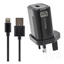 Cellularline  hálózati adapter usb aljzat (12w, uk, földelt, utazótöltő + lightning 8pin kábel) fekete