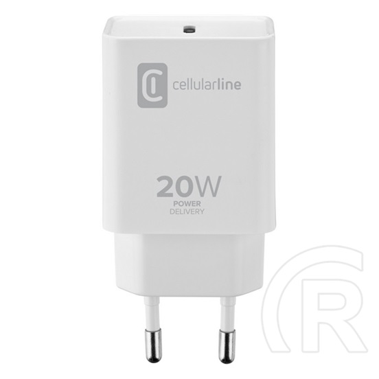 Cellularline hálózati töltő type-c aljzat (5v / 3000 ma, 20w, pd gyorstöltés támogatás) fehér