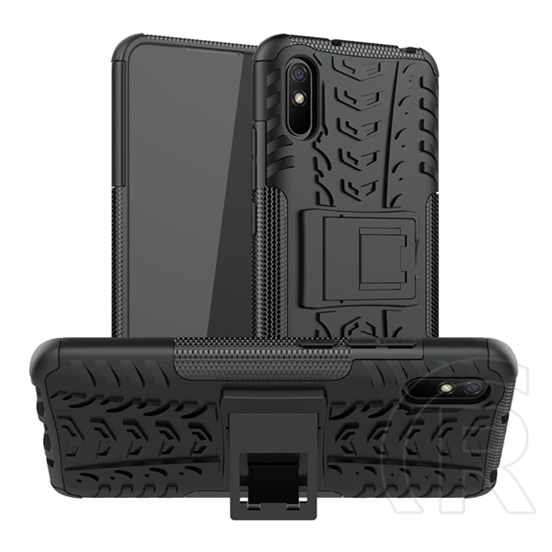 Defender műanyag telefonvédő (közepesen ütésálló, Xiaomi Redmi 9A (Redmi 9 AT) szilikon belső, kitámasztó) fekete