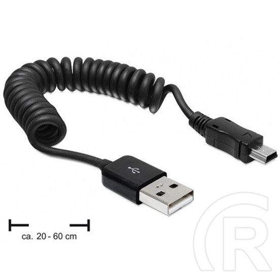 Delock USB 2.0 kábel (A dugó / mini-B dugó, spirál, 20-60 cm, fekete)