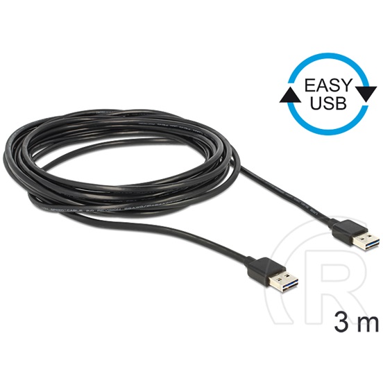 Delock USB 2.0 kábel (A-A, 3 m, Easy-USB, fekete)