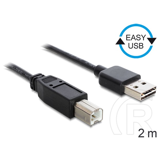 Delock USB 2.0 kábel (A-B, 2 m, Easy-USB, fekete)