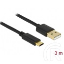 Delock USB 2.0 kábel (A dugó / C dugó, 3A, 3 m, fekete)