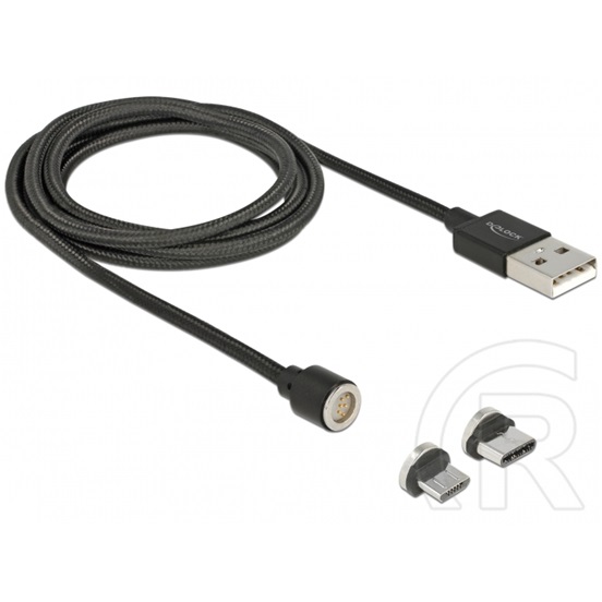 Delock USB mágneses adat-és töltőkábel 1,1m (fekete) + MicroUSB & USB-C fej