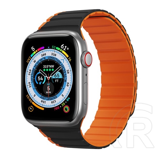 Dux Ducis Apple Watch Series 9 41mm pótszíj (egyedi méret, szilikon, 3d minta, mágneses zár) fekete / narancssárga