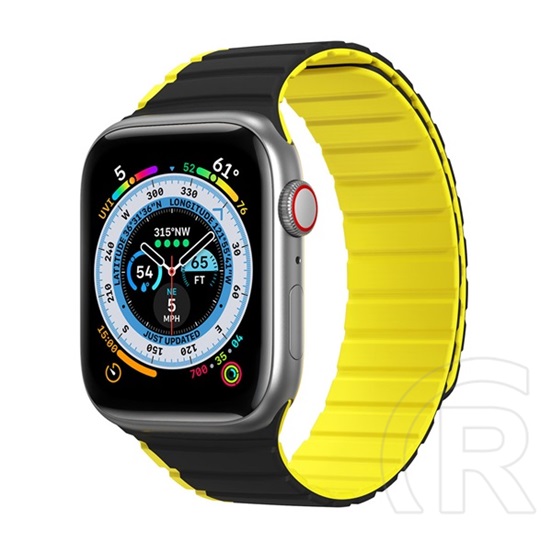 Dux Ducis Apple Watch Series 9 41mm pótszíj (egyedi méret, szilikon, 3d minta, mágneses zár) fekete / sárga