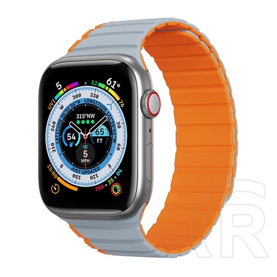 Dux Ducis Apple Watch Series 9 41mm pótszíj (egyedi méret, szilikon, 3d minta, mágneses zár) szürke / narancssárga