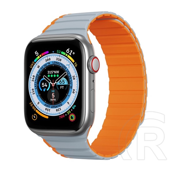 Dux Ducis Apple Watch Series 9 45mm pótszíj (egyedi méret, szilikon, 3d minta, mágneses zár) szürke / narancssárga