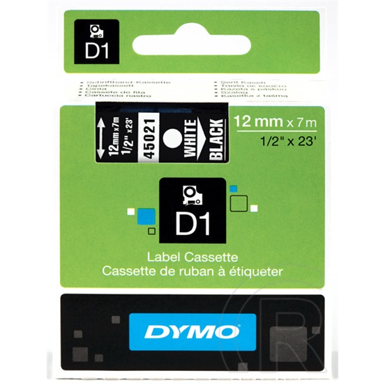 Dymo D1 feliratozógép szalag, 12 mm x 7 m, fekete-fehér