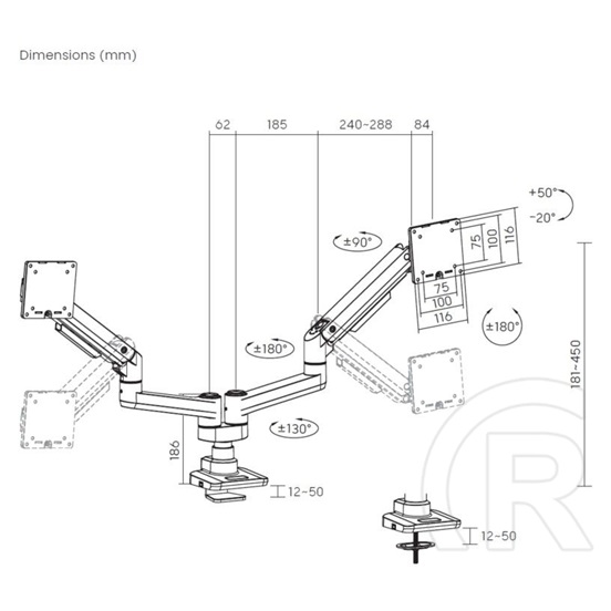 Equip asztali monitor tartó (17"-35", 2 monitor, dönthető, forgatható, fekete)