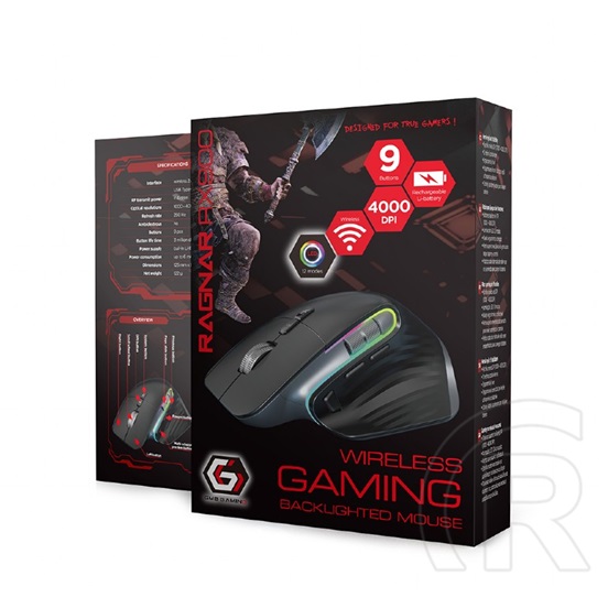 Gembird 9-Button Rechargeable Wireless RGB Gaming Mouse (fekete)