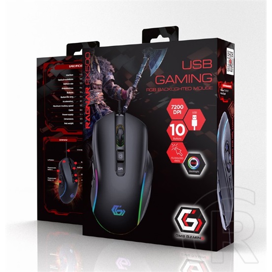 Gembird MUSG-RAGNAR-RX500 RGB Gaming Mouse (fekete)