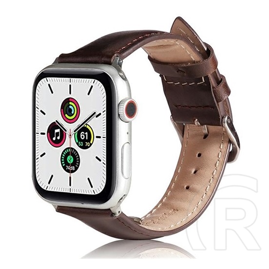 Gigapack Apple Watch Series 9 41mm pótszíj (egyedi méret, szilikon, bőr hatású, állítható) sötétbarna