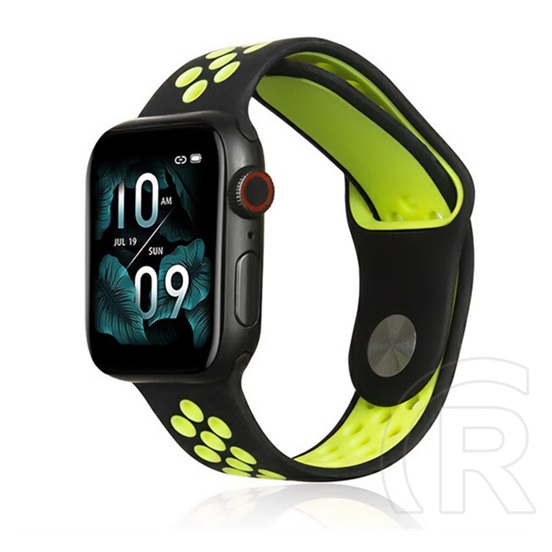 Gigapack Apple Watch Series 9 41mm pótszíj (egyedi méret, szilikon, lyukacsos, légáteresztő) zöld / fekete