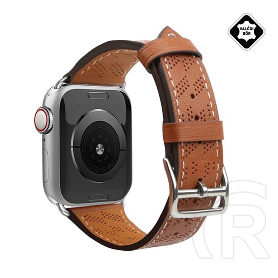 Gigapack Apple Watch Series 9 41mm pótszíj (egyedi méret, valódi bőr, lyukacsos) világosbarna