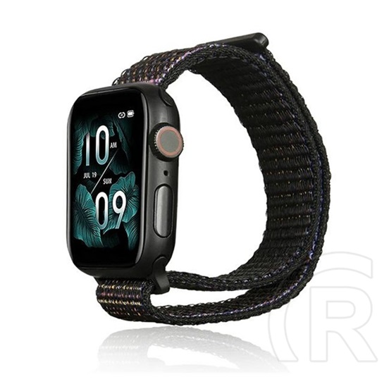 Gigapack Apple Watch Series 9 45mm pótszíj (egyedi méret, nylon, tépőzáras, légáteresztő) fekete