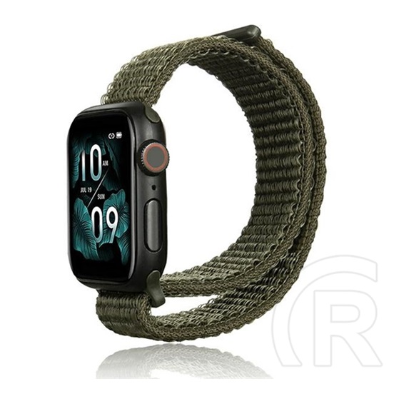 Gigapack Apple Watch Series 9 45mm pótszíj (egyedi méret, nylon, tépőzáras, légáteresztő) sötétzöld