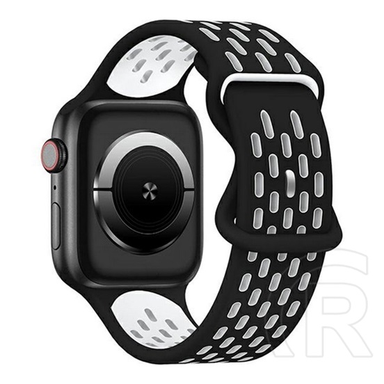 Gigapack Apple Watch Ultra 2 49mm pótszíj (egyedi méret, szilikon, lyukacsos, légáteresztő) fekete/fehér