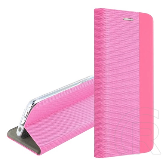 Gigapack Apple iPhone 15 tok álló, bőr hatású (flip, oldalra nyíló, asztali tartó funkció, textil minta) rózsaszín