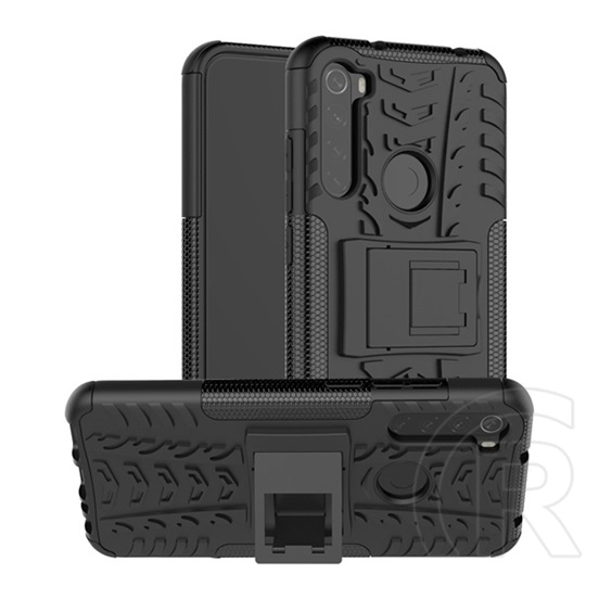 Gigapack Defender Xiaomi Redmi Note 8T műanyag telefonvédő (közepesen ütésálló, kitámasztó, autógumi minta, fekete)