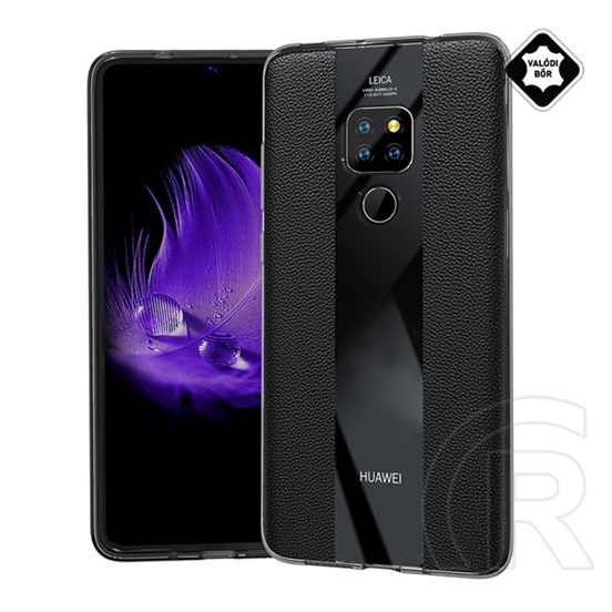 Gigapack Huawei Mate 20 szilikon telefonvédő (valódi bőr bevonat, csíkos, fekete)