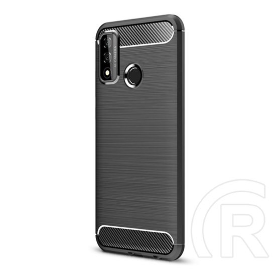 Gigapack Huawei P Smart (2020) Szilikon telefonvédő (légpárnás sarok, szálcsiszolt, karbon minta, fekete)