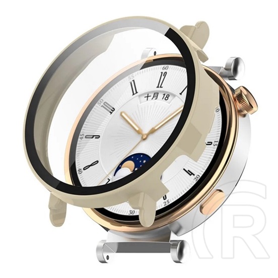 Gigapack Huawei Watch GT 4 41mm műanyag keret (bumper, ütésállóság + kijelzővédő üveg) bézs