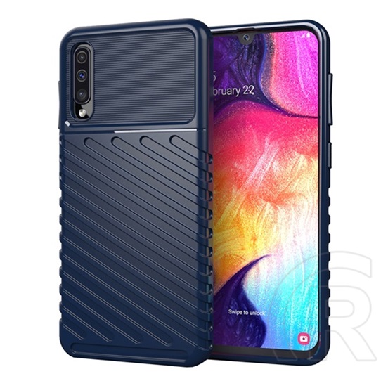 Gigapack Samsung Galaxy A30s (SM-A307F) szilikon telefonvédő (közepesen ütésálló, csíkos, dombor minta) sötétkék