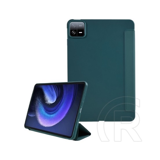 Gigapack Xiaomi Pad 6 tok álló, bőr hatású (aktív flip, oldalra nyíló, trifold, asztali tartó) sötétzöld