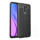 Gigapack Xiaomi Redmi 9 szilikon telefonvédő (közepesen ütésálló, bőr hatású, varrás minta) fekete