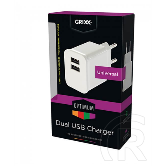 Grixx Optimum USB hálózati adapter 220V-os aljzattal (2xUSB, fehér)