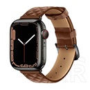 Hoco Apple Watch Series 9 45mm wa18 pótszíj (egyedi méret, szilikon, bőr hatású, állítható, 3d rombusz minta) barna