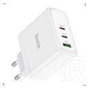 Hoco n30 hálózati töltő usb+2 type-c aljzat (65w, gan, pd gyorstöltő 3.0) fehér