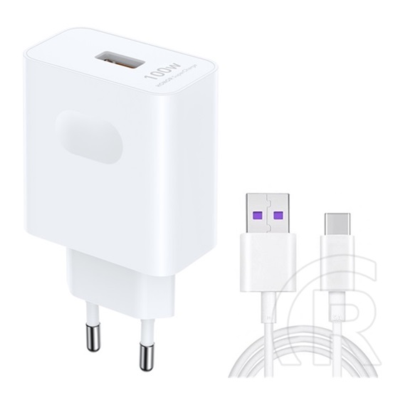 Honor supercharger hálózati töltő usb aljzat (5v/2a, 100w, gyorstöltő + type-c kábel) fehér