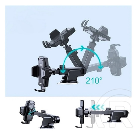 Joyroom autós tartó (műszerfalra, szélvédőre, tapadókorongos, automata, állítható kar, 4.5-6.5" méret) fekete