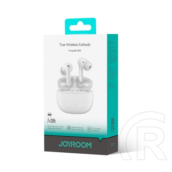 Joyroom funpods fb3 bluetooth fülhallgató sztereo (v5.3, tws, mikrofon, zajszűrő, ip54, cseppálló + töltőtok) fehér