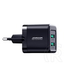 Joyroom hálózati töltő 2 usb aljzat (5v/2.4a, 12w, gyorstöltő) fekete