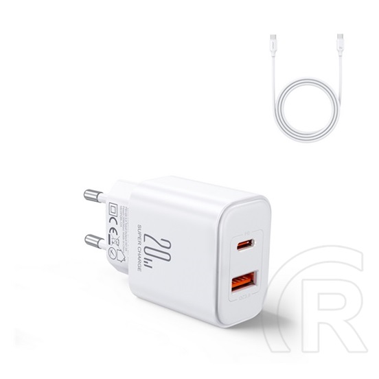 Joyroom hálózati töltő usb+type-c aljzat (5v/3a, 20w, pd gyorstöltő + type-c kábel) fehér