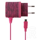 Ksix hálózati töltő (MicroUSB, 1A, zebra pink)