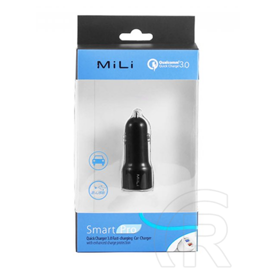 MiLi Smart Pro QC 3.0 Dual USB szivargyújtós gyorstöltő 30 W (fekete)